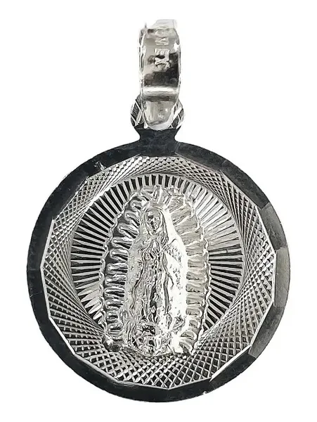 Dije Medalla Virgen Guadalupe Plata 925 Diseño Diamantado - Imagen 1