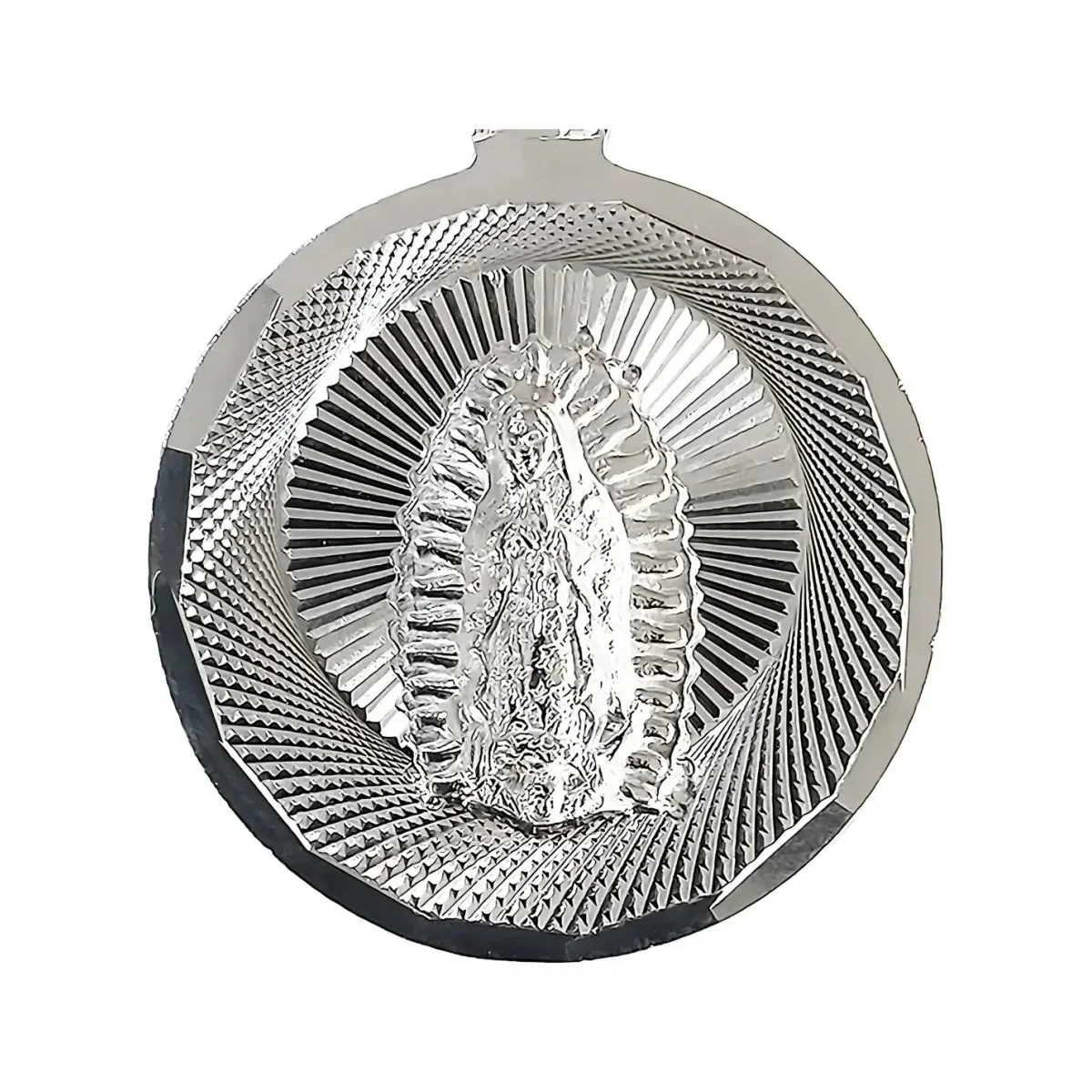 Dije Medalla Virgen Guadalupe Plata 925 Diseño Diamantado - Imagen 2