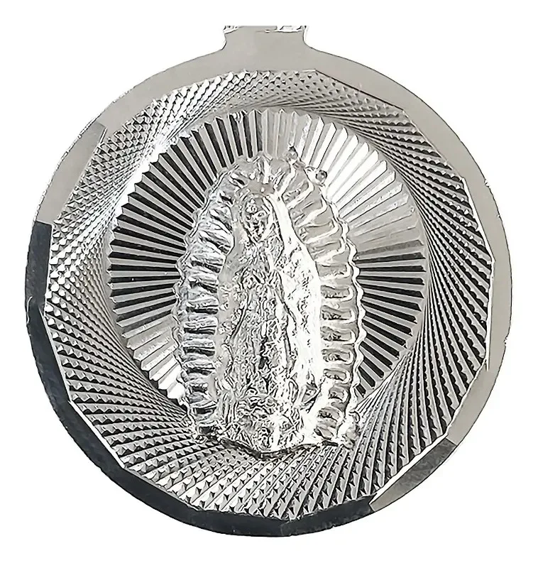Dije Medalla Virgen Guadalupe Plata 925 Diseño Diamantado - Imagen 1