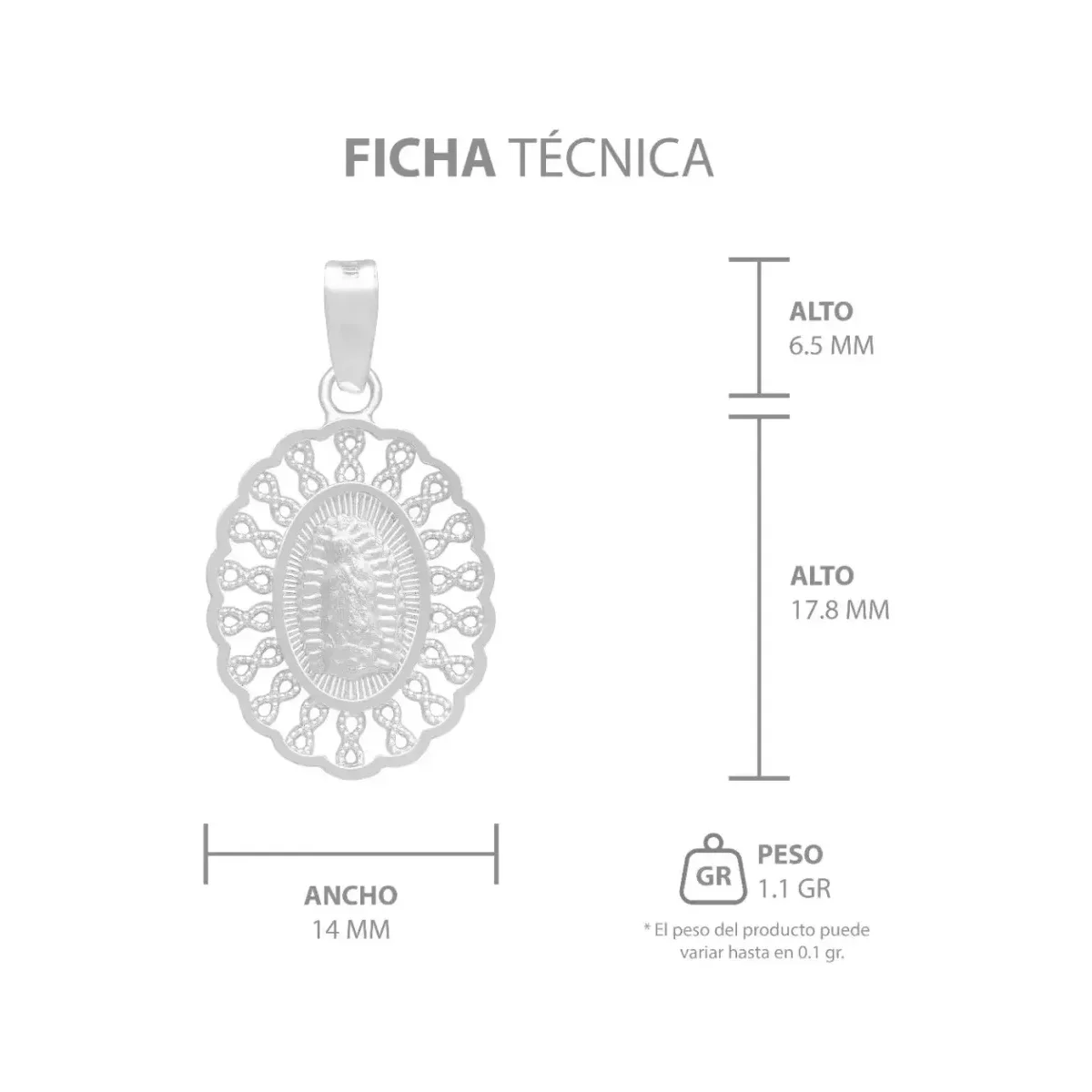 Dije Medalla Virgen Guadalupe Plata .925 Grecas - Imagen 7