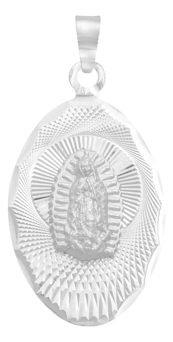 Dije Medalla Virgen Guadalupe Plata Ley 925 ovalado diamantado, auténtica joyería artesanal mexicana de protección y fe para
