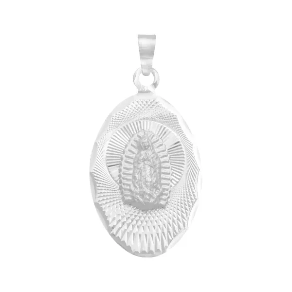 Dije Medalla Virgen Guadalupe Plata 925 Ovalado Diamantado - Imagen 1