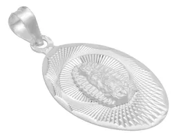 Dije Medalla Virgen Guadalupe Plata 925 Ovalado Diamantado - Imagen 2