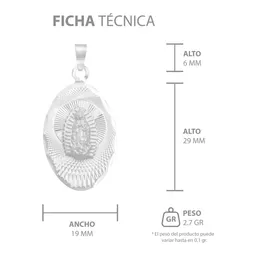 Dije Medalla Virgen Guadalupe Plata 925 Ovalado Diamantado - Imagen 7