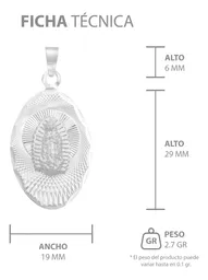 Dije Medalla Virgen Guadalupe Plata 925 Ovalado Diamantado - Imagen 7