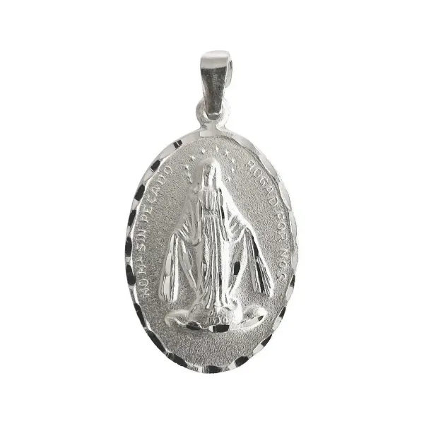 Dije Medalla Virgen Milagrosa Ovalada Plata 925 Religiosa Unisex - Imagen 1