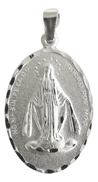 Dije Medalla Virgen Milagrosa Ovalada Plata 925 Religiosa Unisex - Imagen 1