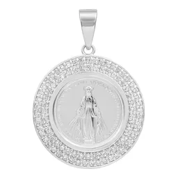 Dije Medalla Virgen Milagrosa Plata 999 con Doble Halo de Zirconia - Imagen 1