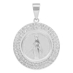 Dije Medalla Virgen Milagrosa Plata 999 con Doble Halo de Zirconia - Imagen 1