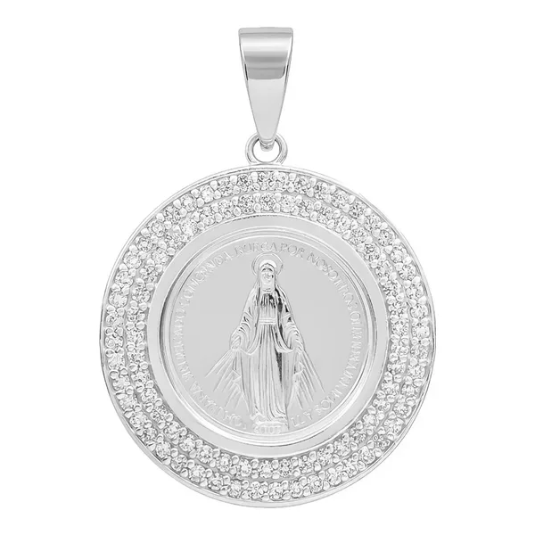 Dije Medalla Virgen Milagrosa Plata 999 con Doble Halo de Zirconia - Imagen 1