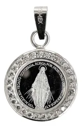Dije Medalla Virgen Milagrosa Plata 999 con Zirconia - Imagen 1