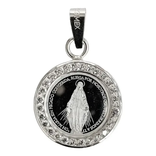 Dije Medalla Virgen Milagrosa Plata 999 con Zirconia - Imagen 1