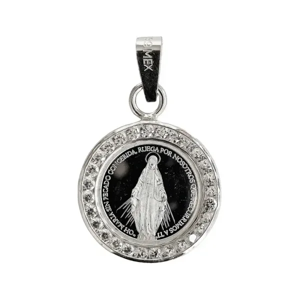 Dije Medalla Virgen Milagrosa Plata 999 con Zirconia - Imagen 1