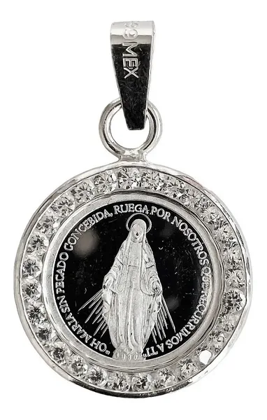 Dije Medalla Virgen Milagrosa Plata 999 con Zirconia - Imagen 1