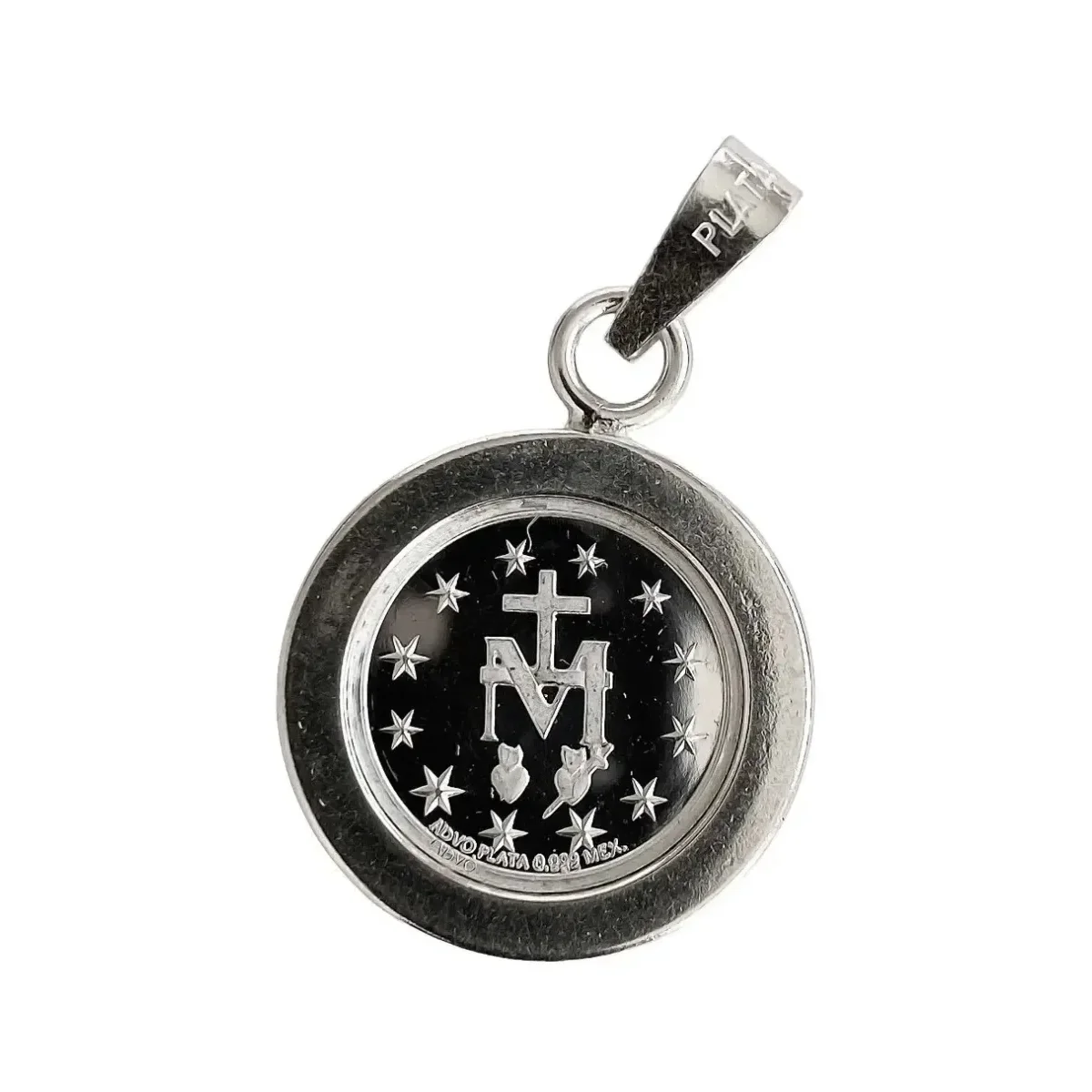 Dije Medalla Virgen Milagrosa Plata 999 con Zirconia - Imagen 2