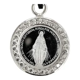 Dije Medalla Virgen Milagrosa Plata 999 con Zirconia - Imagen 3