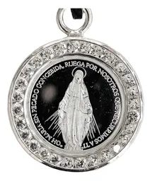 Dije Medalla Virgen Milagrosa Plata 999 con Zirconia - Imagen 3