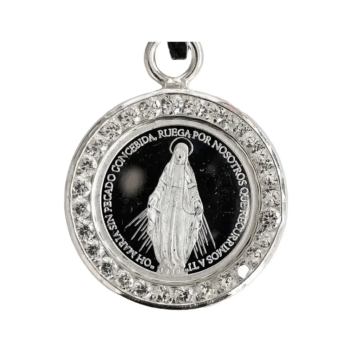 Dije Medalla Virgen Milagrosa Plata 999 con Zirconia - Imagen 3
