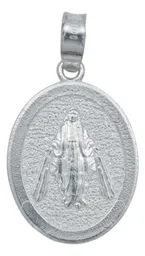 Dije Medalla Virgen Milagrosa Plata 925 Diamantada Acabado Mate - Imagen 1