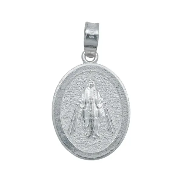 Dije Medalla Virgen Milagrosa Plata 925 Diamantada Acabado Mate - Imagen 1