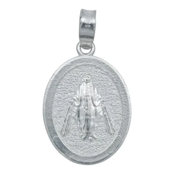Dije Medalla Virgen Milagrosa Plata 925 Diamantada Acabado Mate - Imagen 1