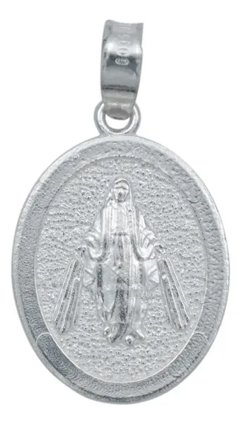 Dije Medalla Virgen Milagrosa Plata 925 Diamantada Acabado Mate - Imagen 1
