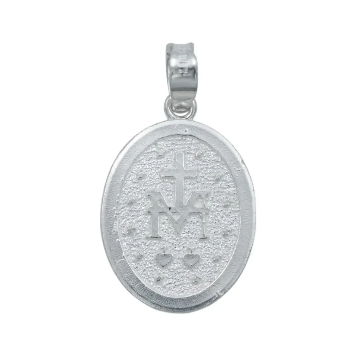 Dije Medalla Virgen Milagrosa Plata 925 Diamantada Acabado Mate - Imagen 3