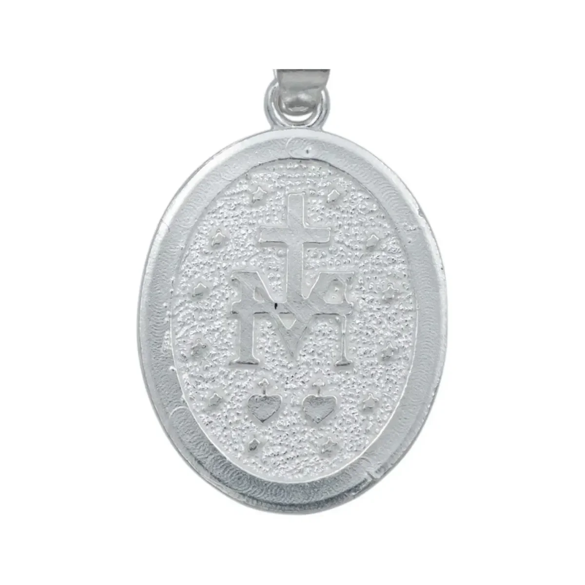 Dije Medalla Virgen Milagrosa Plata 925 Diamantada Acabado Mate - Imagen 4