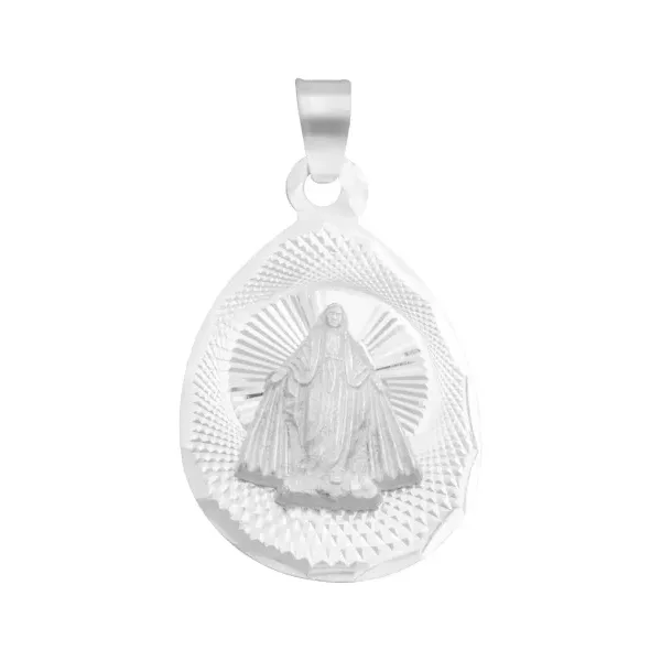 Dije Medalla Virgen Milagrosa Plata 925 Ovalada Acabado Diamantado - Imagen 1