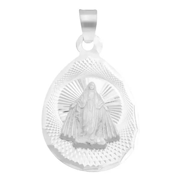 Dije Medalla Virgen Milagrosa Plata 925 Ovalada Acabado Diamantado - Imagen 1