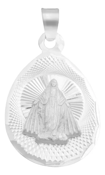 Dije Medalla Virgen Milagrosa Plata 925 Ovalada Acabado Diamantado - Imagen 1