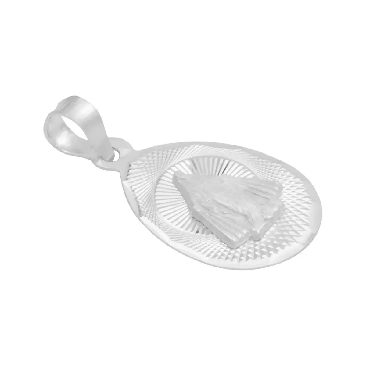 Dije Medalla Virgen Milagrosa Plata 925 Ovalada Acabado Diamantado - Imagen 3