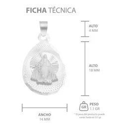 Dije Medalla Virgen Milagrosa Plata 925 Ovalada Acabado Diamantado - Imagen 6