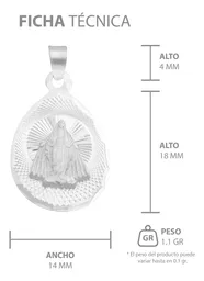 Dije Medalla Virgen Milagrosa Plata 925 Ovalada Acabado Diamantado - Imagen 6