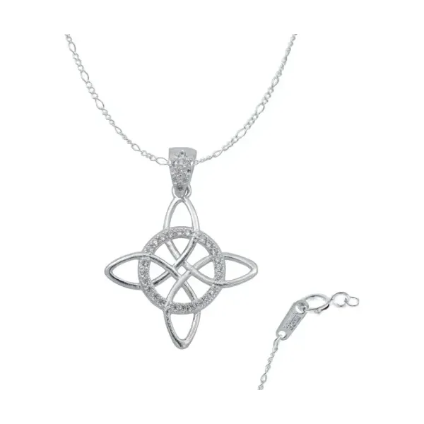 Dije Nudo Bruja Celta Plata 925 Zirconia con Cadena Figaro - Imagen 1