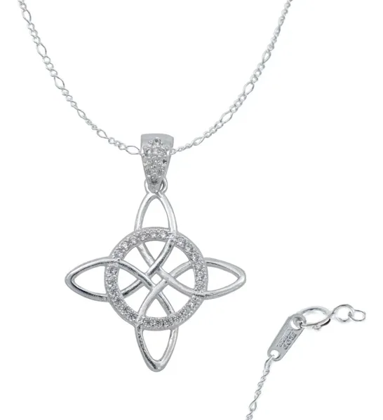Dije Nudo Bruja Celta Plata 925 Zirconia con Cadena Figaro - Imagen 1