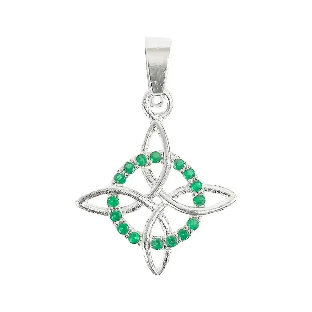 Dije Nudo Bruja Celta de Plata .925 con Zirconia Verde, amuleto místico. Colgante de diseño único, joyería esotérica plata 92