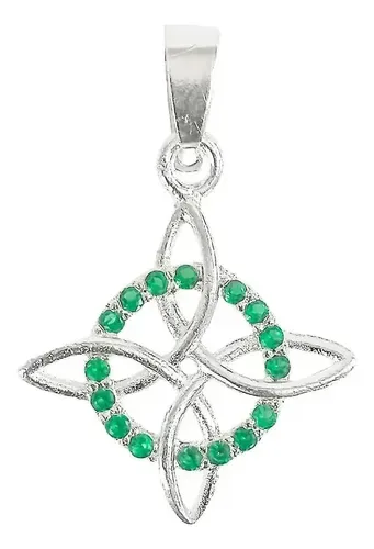 Dije Nudo Bruja Celta Plata 925 Zirconia Verde - Imagen 1