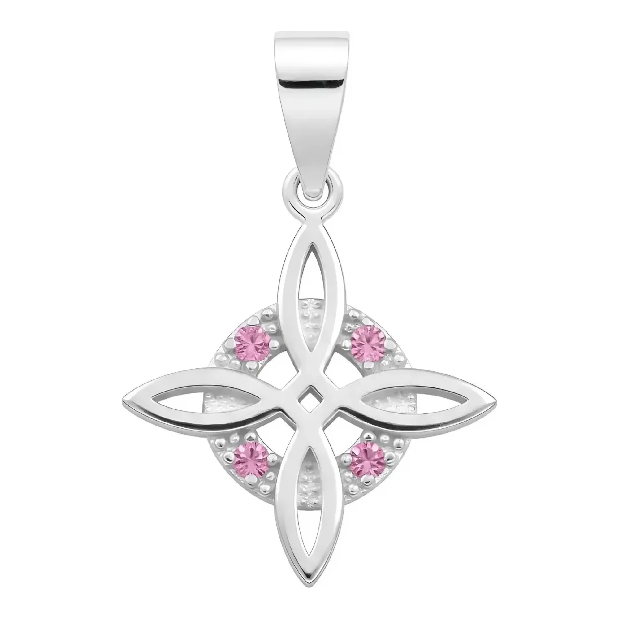 Dije nudo de bruja original en plata ley .925 con zirconias rosas brillantes amuleto celta contra envidias acabado liso
