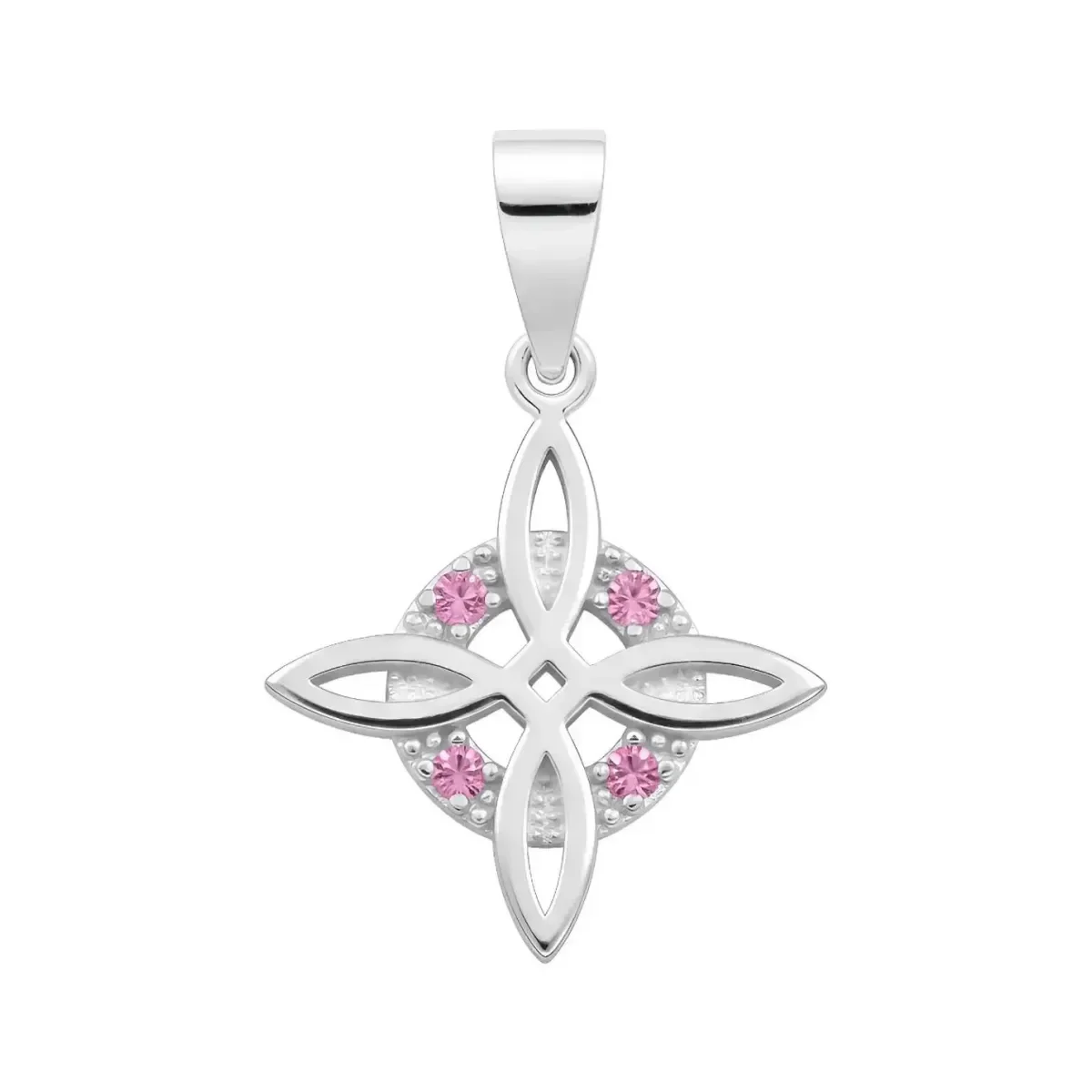 Dije Nudo Bruja Celta de Plata .925 con Zirconias Rosas. Joyería mística artesanal mexicana, amuleto celta de protección para