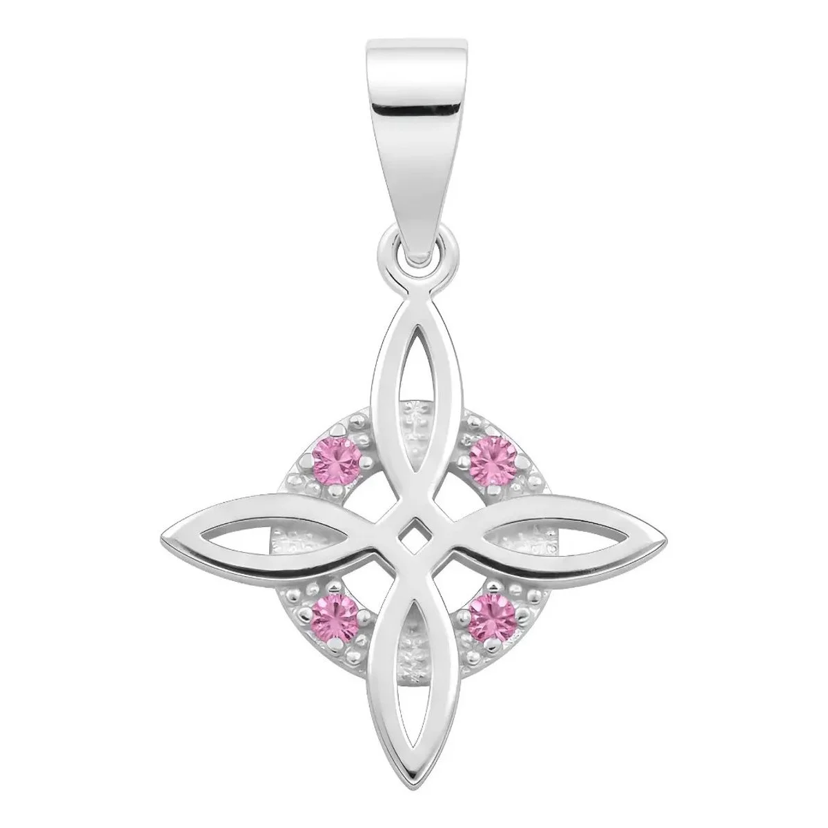 Dije Nudo Bruja Celta de Plata .925 con Zirconias Rosas. Joyería mística con significado, talismán de protección para mujer.