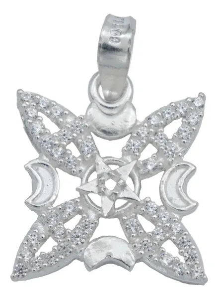 Dije Nudo Bruja Fases Luna Estrella Plata 925 Zirconia Blanca - Imagen 1