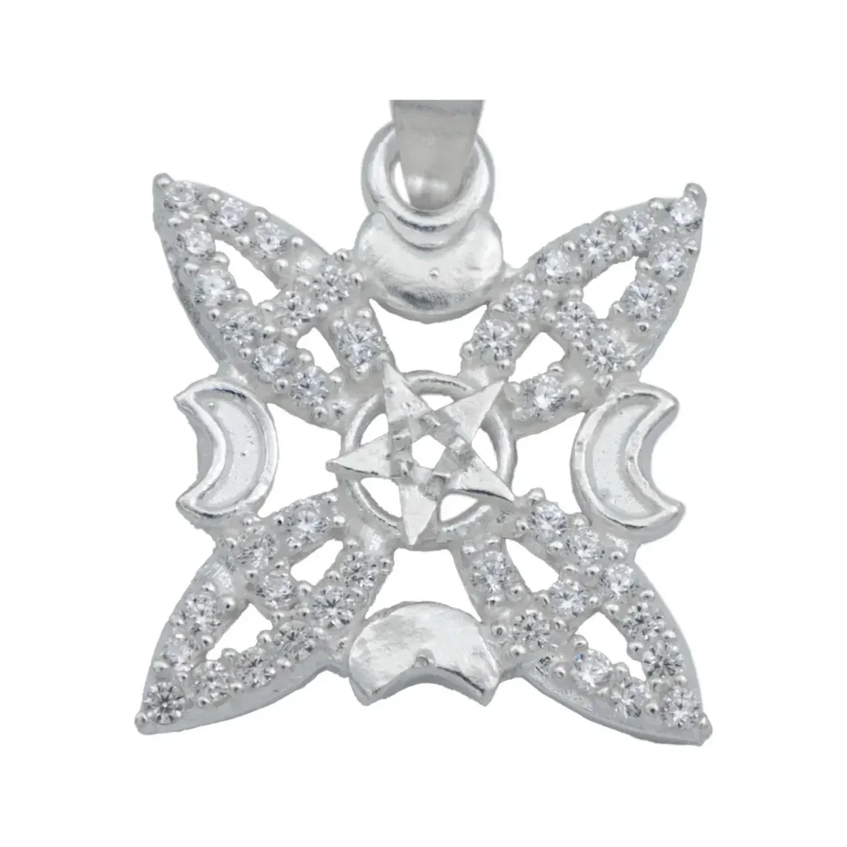 Dije Nudo Bruja Fases Luna Estrella Plata 925 Zirconia Blanca - Imagen 2