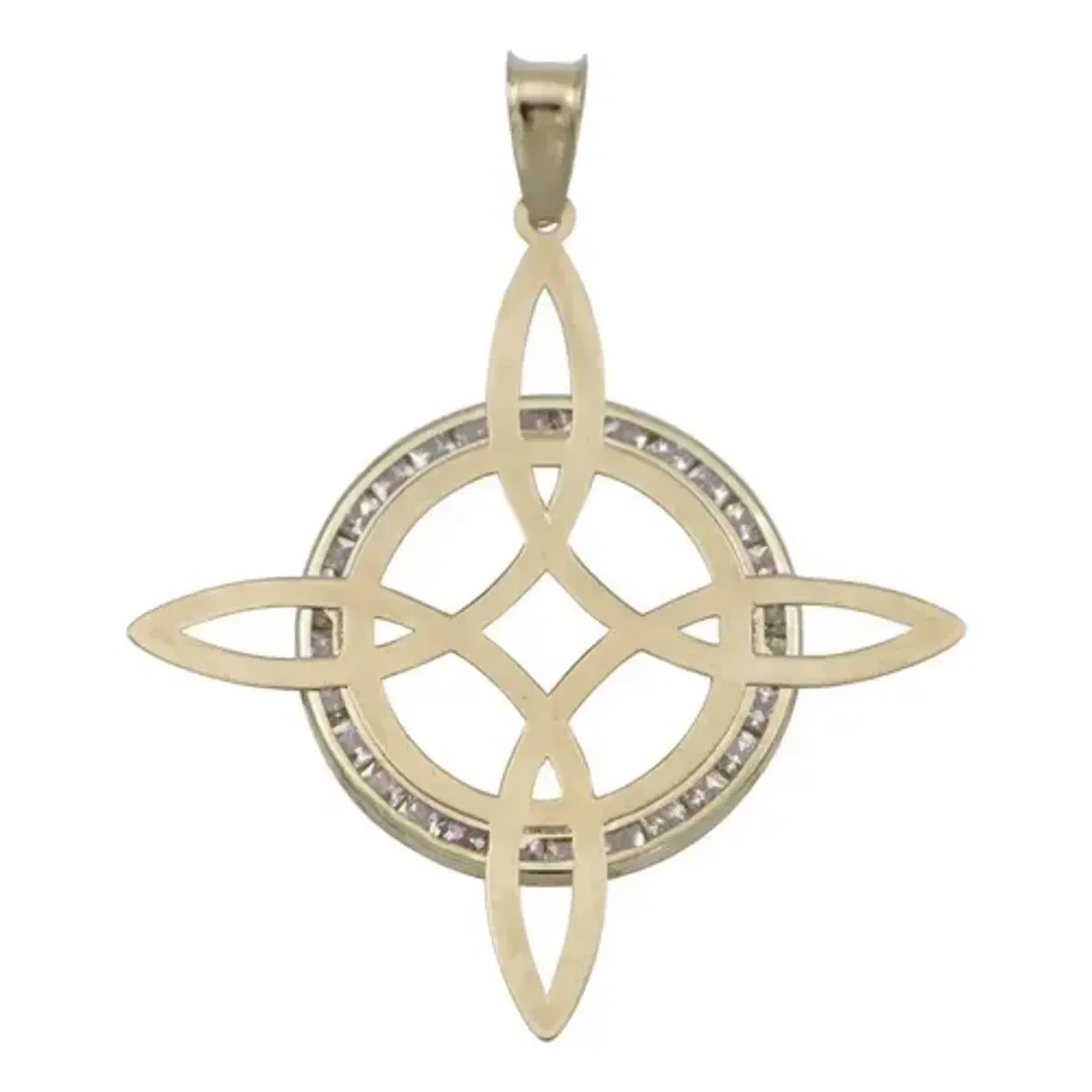 Dije Nudo Bruja Plano Oro Amarillo 10k con Zirconia Transparente. Joyería fina artesanal mexicana, amuleto de protección celt