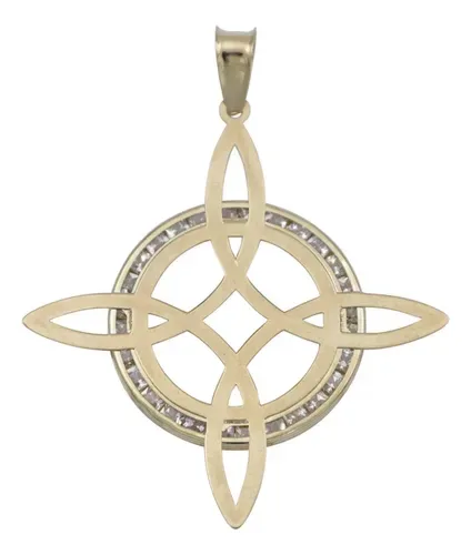 Dije Nudo Bruja Plano Oro Amarillo 10k con Zirconia Transparente. Joyería fina artesanal mexicana, amuleto de protección celt