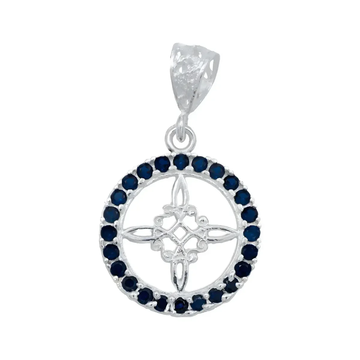 Dije Nudo Bruja Plata .925 con brillante Zirconia Azul. Amuleto de protección, joyería minimalista para estudiantes.