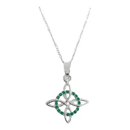 Dije Nudo Bruja Plata 925 Zirconia Verde con Cadena 45cm - Imagen 1