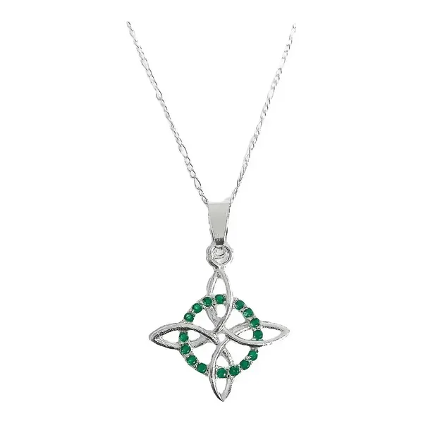 Dije Nudo Bruja Plata 925 Zirconia Verde con Cadena 45cm - Imagen 1