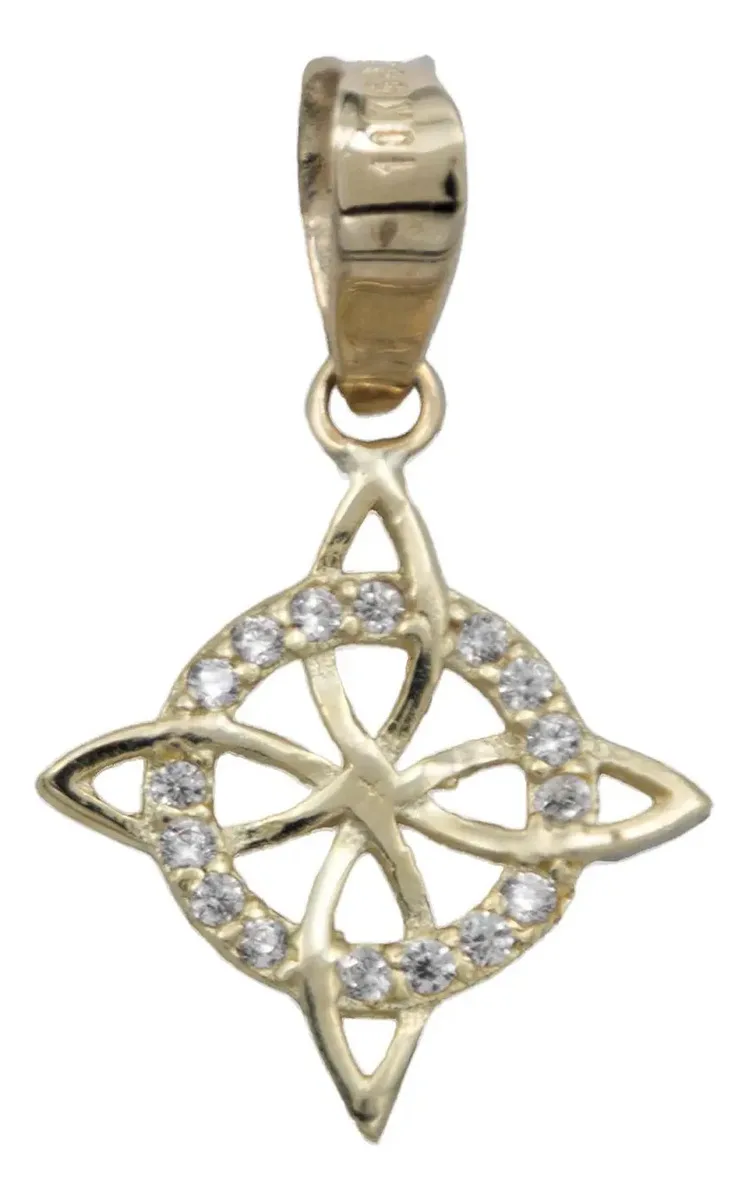 Dije Nudo de Bruja Celta Oro 10k con Zirconia brillante, joyería artesanal mexicana, amuleto esotérico de oro 10k para mujer.