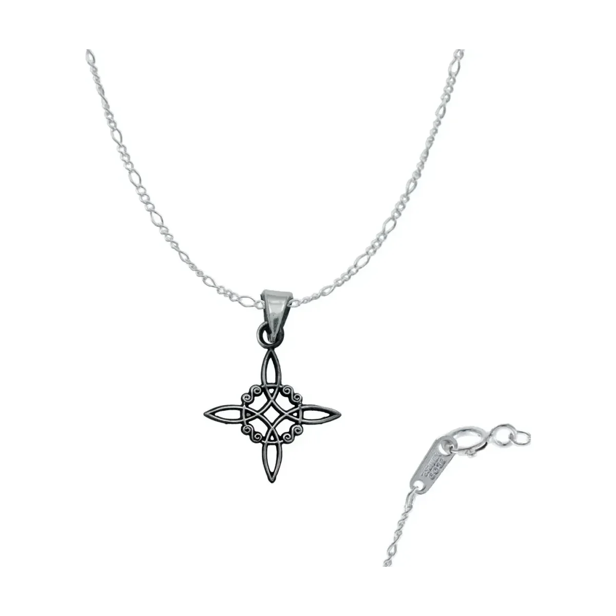 Dije Nudo de Bruja Celta en Plata .925 con cadena pavonada. Collar de protección energética, talismán místico unisex, joyería